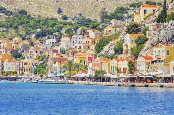 View of Gialos Harbour, Gialos, Symi Island, Dodecanese Islands, Greece