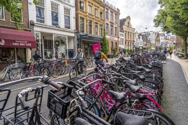 Ride your bike in the city centre of Groningen, old town, designated areas where bikes may be parked, bikes parked outside will be removed, Netherlands