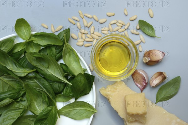 Ingredients for basil pesto, pesto alla genovese