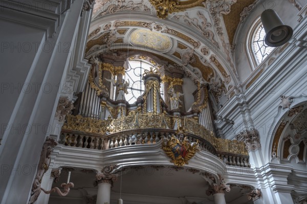 Organ loft, the organ is from 1725, Abbey Church of the Assumption of the Virgin Mary, Rohr, Lower Bavaria, Germany