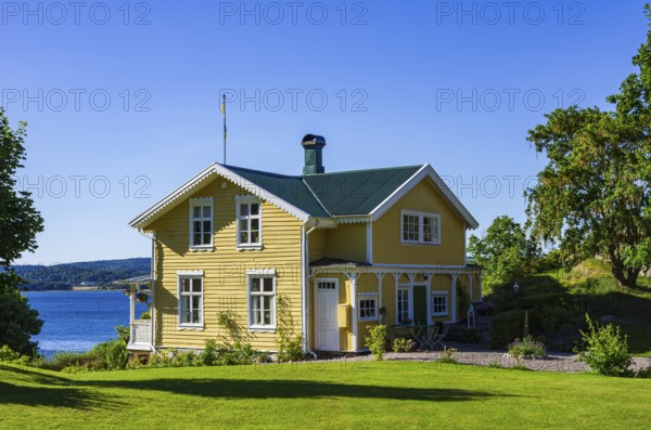 Historic building structures of Gustafsberg, a former spa and bathing resort on the Byfjord in Uddevalla, Bohuslän, Västra Götalands län, Sweden