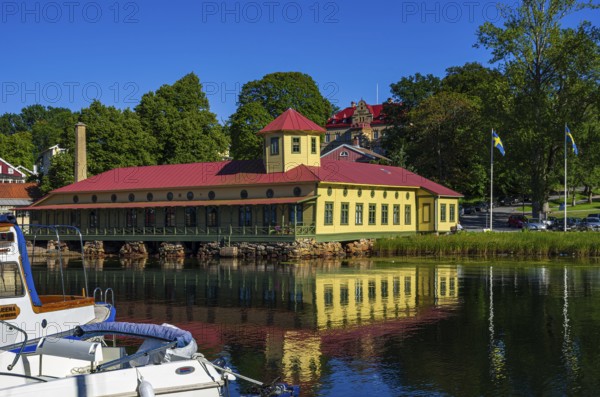 Former spa and bath building at Gustafsberg, a historic spa and bathing resort on the Byfjord in Uddevalla, Bohuslän, Västra Götalands län, Sweden