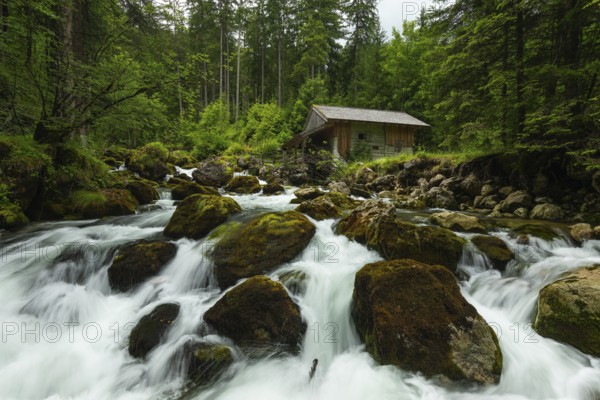 Golling watermill. Traditional mill in an alpine landscape, Golling an der Salzach, Austria