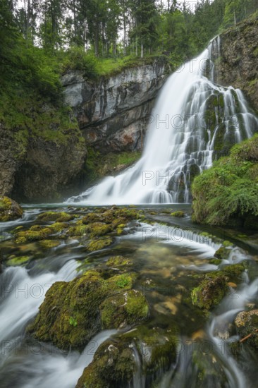Summer nature experience at the Golling waterfall with lots of water, Golling an der Salzach, Austria
