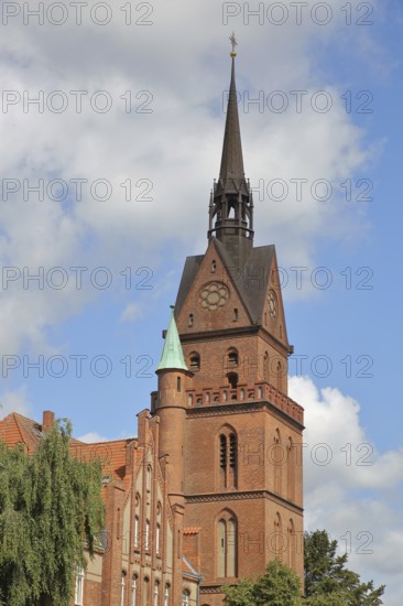 Tower of the Propsteikirche Herz Jesu built in 1891, Brick building, Brick church, Old Town, Lübeck, Schleswig-Holstein, Germany