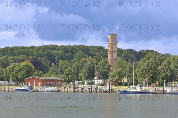 Old lighthouse at the harbour, shore, Travemünde, Lübeck, Schleswig-Holstein, Germany