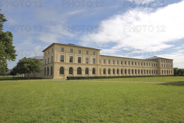 Classicist stables and ministry, lawn, park, Schwerin, Mecklenburg-Western Pomerania, Germany
