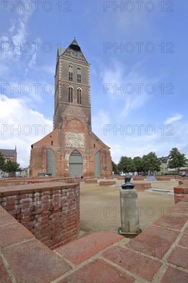 Gothic St Mary's Church tower without nave, brick church, Wismar, Mecklenburg-Western Pomerania, Germany