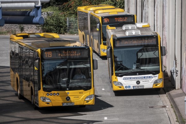 Public transport stop, bus station, local buses in Essen-Steele, bus and S-Bahn junction, Essen, North Rhine-Westphalia, Germany