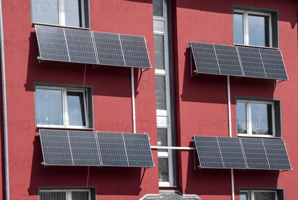 Residential building with photovoltaic modules on the façade North Rhine-Westphalia, Germany