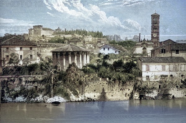 Temple of Hercules Victor and Cloaca Maxima, part of an ancient canal system in Rome, around 1850, Rome, Italy