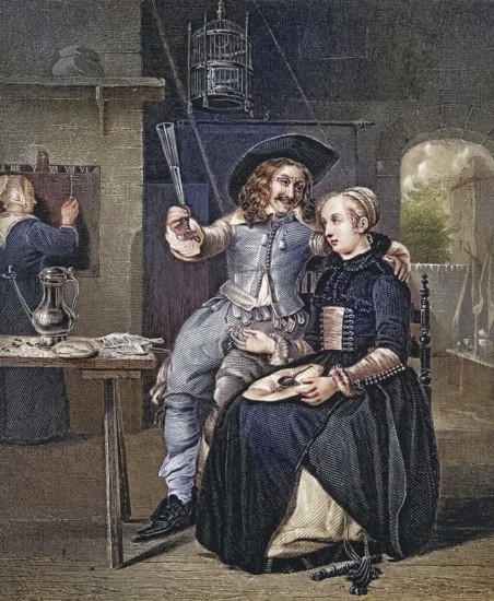 In the tavern, after a painting by Gabriel Metsu