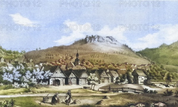 Muggendorf, climatic health resort, around 1850, Franconian Switzerland, district of Forchheim, Upper Franconia, Bavaria, Germany, digitally enhanced reproduction from a 19th century original, coloured, historical, exact date unknown