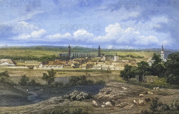 Erlangen in 1850, Middle Franconia, Bavaria, Germany, digitally enhanced reproduction from a 19th century original, coloured, historical, exact date unknown