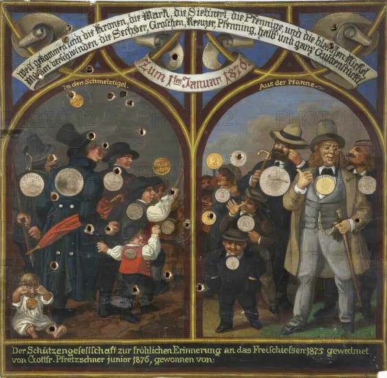 Shooting target from the Kronach shooting festival, 1875, Upper Franconia, Bavaria, Germany, digitally enhanced reproduction of a 19th century model, coloured, historical, exact date unknown