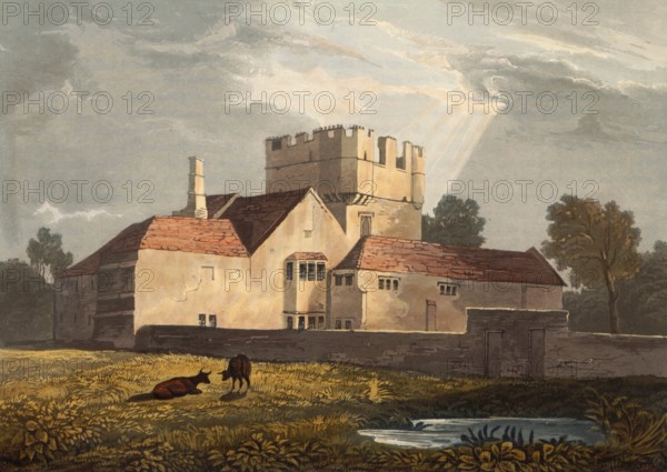 Mortham Tower, fortified court house and pele tower from the reign of King Henry VII (1485-1509) on the border between Durham and North Yorkshire, England, c. 1850, after a painting by Theodore Henry Adolphus Fielding, digitally enhanced reproduction, historical, exact date unknown