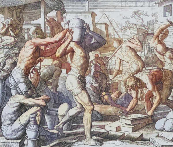 Biblical history, oppression of the children of Israel in Egypt, digitally enhanced reproduction of a wood engraving by Julius Schnorr von Carolsfeld, historical, around 1860, exact date unknown