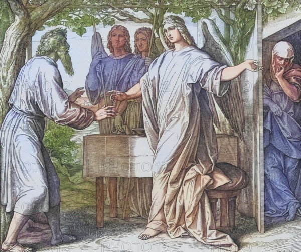 Biblical story, Abraham is promised a son, digitally enhanced reproduction of a wood engraving by Julius Schnorr von Carolsfeld, historical, around 1860, exact date unknown