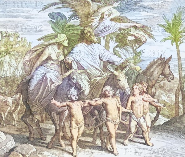 Biblical story, Abraham sees the promised land, digitally enhanced reproduction of a wood engraving by Julius Schnorr von Carolsfeld, historical, around 1860, exact date unknown