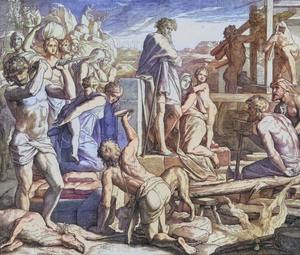 Biblical history, The Punishment of Cain, digitally enhanced reproduction of a wood engraving by Julius Schnorr von Carolsfeld, historical, around 1860, exact date unknown