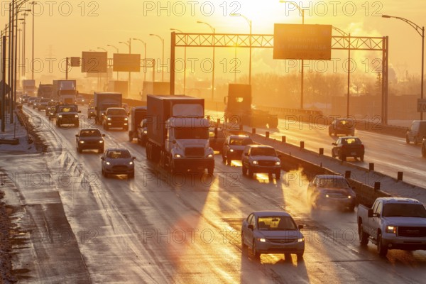 Traffic entering the city of Montreal at sunset, Traffic jam, Province of Quebec, Canada, North America