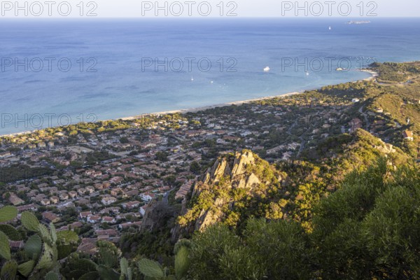From the summit of Monte Nai you have an unobstructed view over the Costa Rei, a touristy stretch of coastline on the Mediterranean island of Sardinia, Sardinia, Costa Rei, Italy