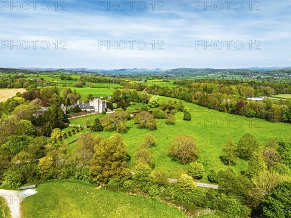 Sizergh Castle from drone, Helsington, Cumbria, England, United Kingdom
