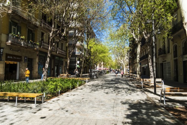 Superblock or Superilla in the Eixample neighbourhood, a highly restricted area of the city in Barcelona, Spain