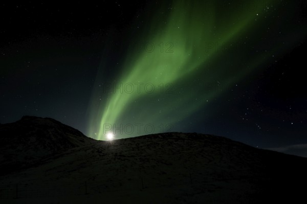 Northern Lights, Close to Keflavik, Ring Road, Mountains, Frost, Winter, Cold, Snow, Night, Iceland* Northern Lights, Close to Keflavik, Ring Road, Mountain Range, Cold, Snow, Night, Iceland