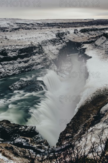 Gulfoss Waterfall in southern iceland, Winter, Golden Circle, Mountains, River, Snow, Iceland, Northern Europe* Gulfoss Waterfall in southern iceland, Golden Circle, Mountains, River, Snow, Iceland, Northern Europe