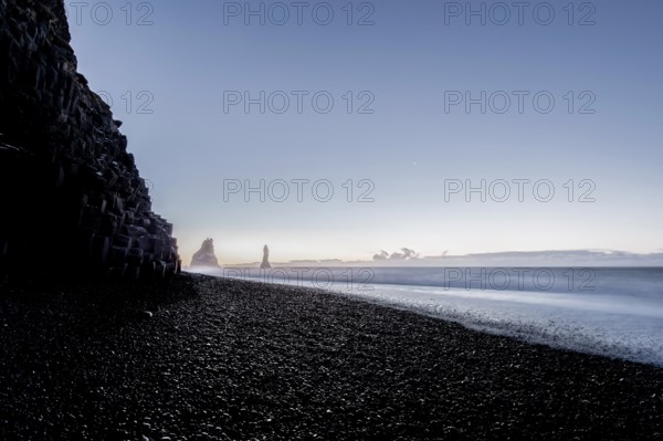 Black Beach, Vik, Ring Road, Ocean, Beach, Stones, Waves, Black, Mountains, Frost, Winter, Cold, Iceland* Black Beach, Ring Road, Ocean, Beach, Stones, Waves, Black, Mountain Range, Cold, Iceland