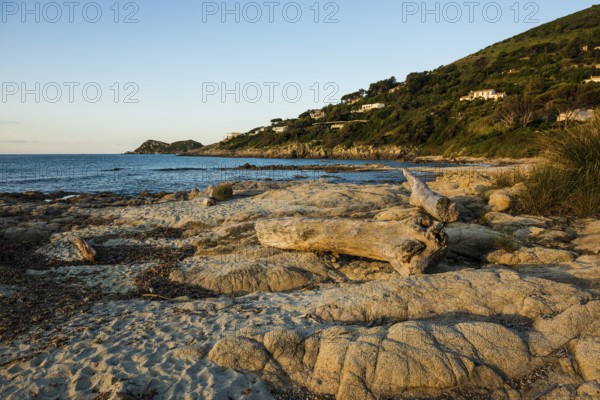 Picturesque beach, Plage de Bonne Terrasse, sunrise, Saint Tropez, Var, French Riviera, Provence-Alpes-Cote d'Azur, Cote d Azur, France