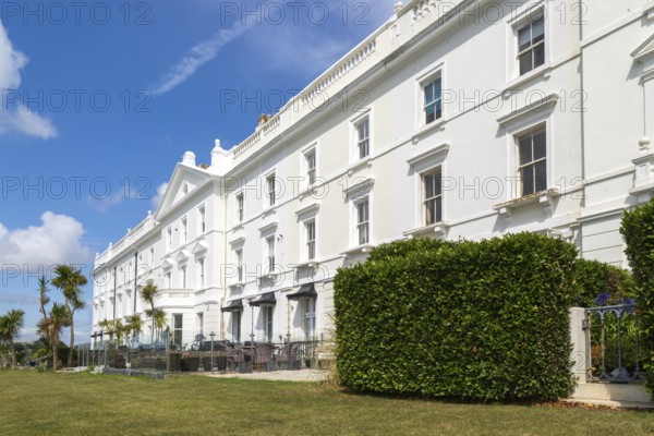 Historic terrace houses built c 1860s overlooking Plymouth Sound, Grand Parade, West Hoe, Plymouth, Devon, England, UK