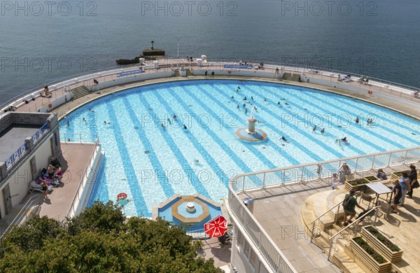 Seafront swimming pool on coast, Tinside lido, city of Plymouth, Devon, England, UK