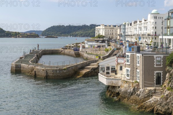Seafront coastline waterfront, city of Plymouth, Devon, England, UK view west to West Hoe