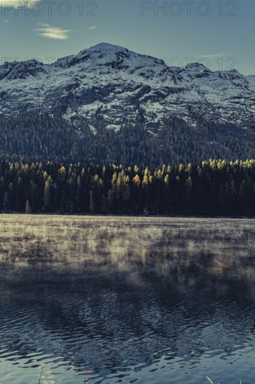 Autumn atmosphere on a cold morning in the Engadin in the Swiss Alps