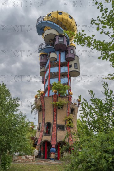 Tower of the Kuchlbauer brewery, designed by the artist Friedensreich Hundertwasser, Römerstr, 5-9, Abensberg, Lower Bavaria, Germany