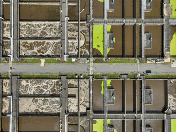 Germany - Wastewater treatment in a sewage treatment plant, clarifier with brown wastewater (symbolic photo) . The first purification stage of a sewage treatment plant comprises mechanical purification (removal of coarse solids, sand, fats), the second stage the biological process (removal of nutrients by means of micro-organisms), the third stage is known as chemical-physical treatment (phosphate precipitation) . In future, a fourth treatment stage will be necessary to remove trace substances, microplastics and medicines