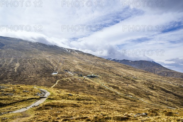 View of Nevis Range Mountains, Grampian Mountains, Fort William, Highland, Lochaber, Scotland, UK
