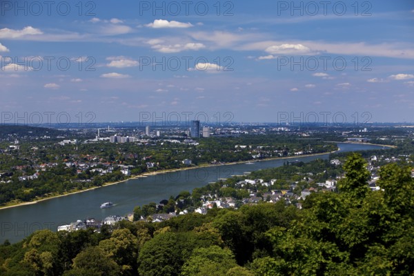 The Rhine with a view towards Bonn seen from the Drachenfels, Siebengebirge, Koenigswinter, North Rhine-Westphalia, Germany
