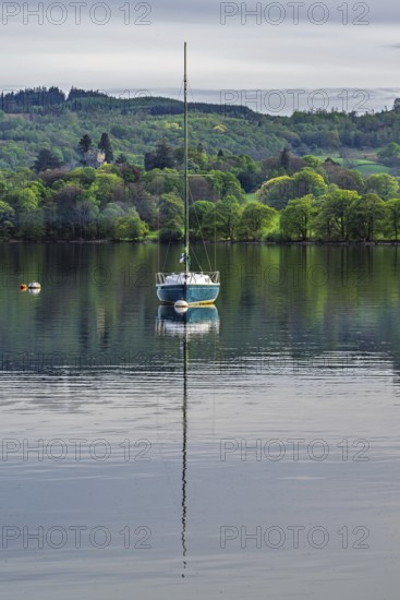 Boats on Windermere Lake and mountains, Ambleside, Lake District, Cumbria, England, United Kingdom