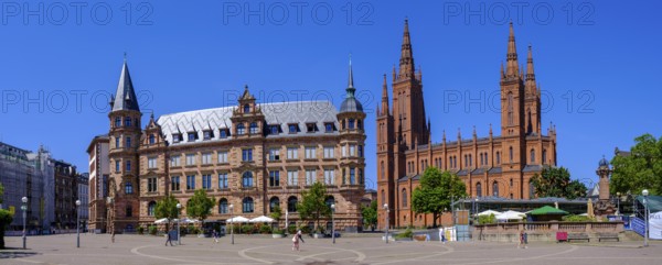 Market Square with New Town Hall, Protestant Market Church, Wiesbaden, Hesse, Germany