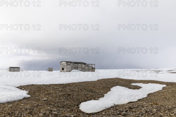 Former research station, wooden hut, Kinvika, Muchinsonfjord, Spitsbergen, Svalbard