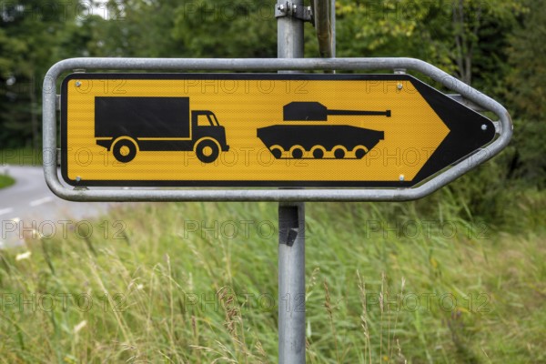 Signpost military lorries and tanks, Glarus, Switzerland