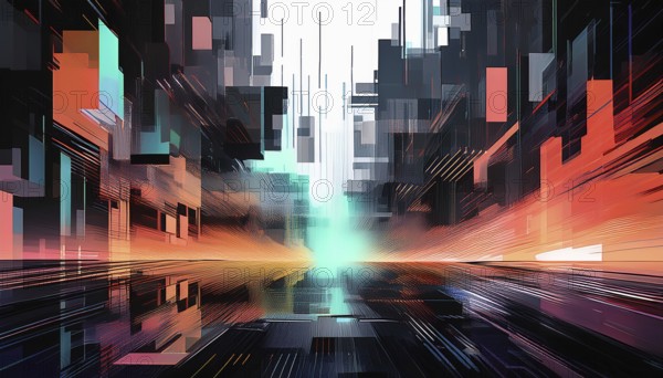 Abstract creative glitch overlay texture. Geometric pixel pattern, AI generated