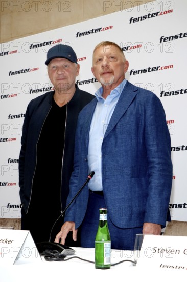 Stefan Effenberg and Boris Becker at the press conference to mark the presentation of the new TV and social media ads for fenster.com's 'Gute Fenster - Gute Nachbarschaft' campaign at the Hotel Adlon. Berlin, 31.07.2025
