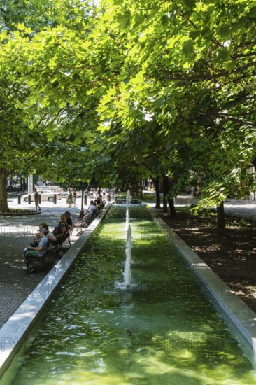 Hviezdoslav Square, promenade with trees, benches and cafés in Bratislava, Slovakia