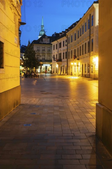 Night shot of a cosy alley in the old town of Bratislava, Slovakia