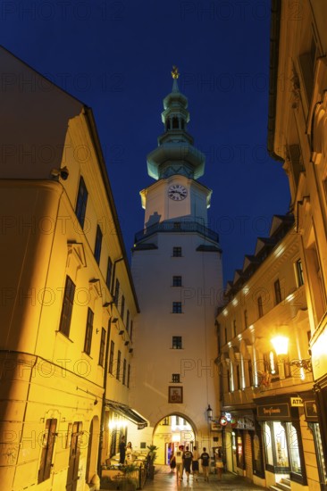 Night shot of St Michael's Gate (Michalská brána) in Bratislava, Slovakia