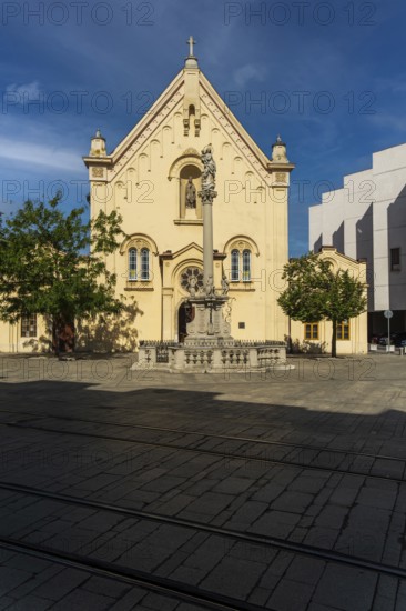 Capuchin monastery with a view of the castle in the city centre of Bratislava, Slovakia
